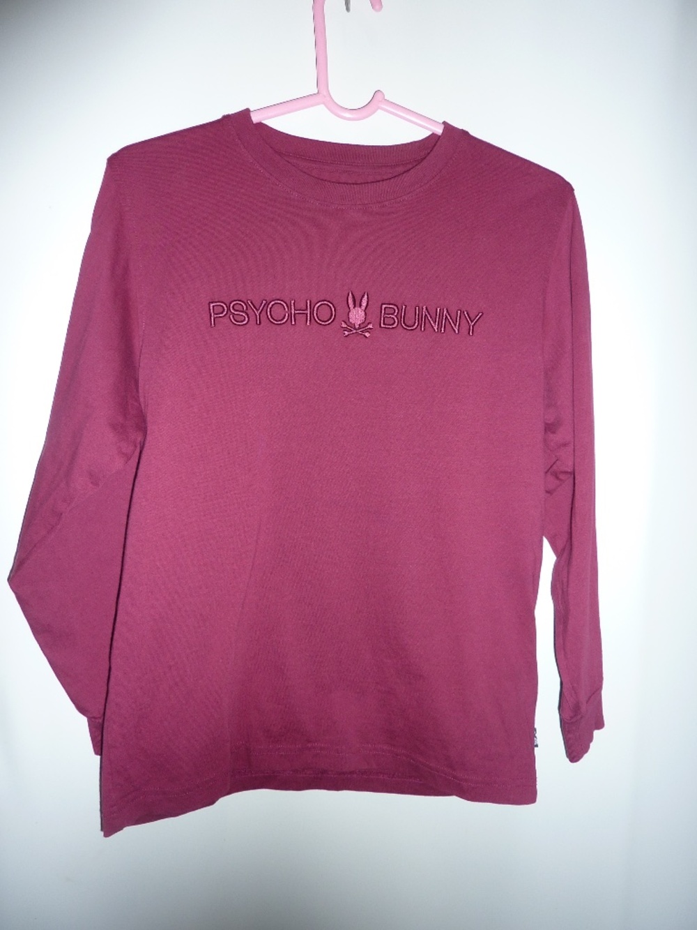 Psycho Bunny JUNIORS  XL 18-20 Tee L/S T-Shirt Embroidered Logo Cotton BURGUNDY